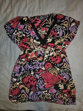 Butterfly Print Peplum Top in Pink, Purple, Black Y2k Vintage